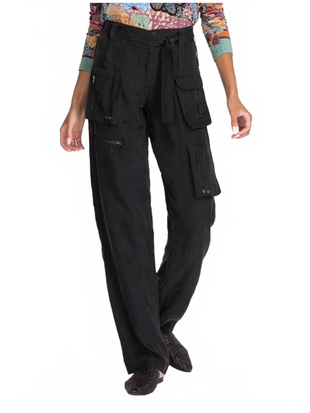 Pete & Greta Johnny Was Black Cupra Blend Hailey Cargo Pants Sz. 4
